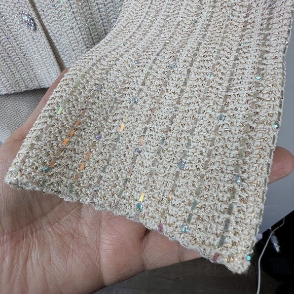 St. John Evening By Marie Gray Cream Gold Knit Suit with Skirt Sz 6 NWT Sparkle - Picture 6 of 16